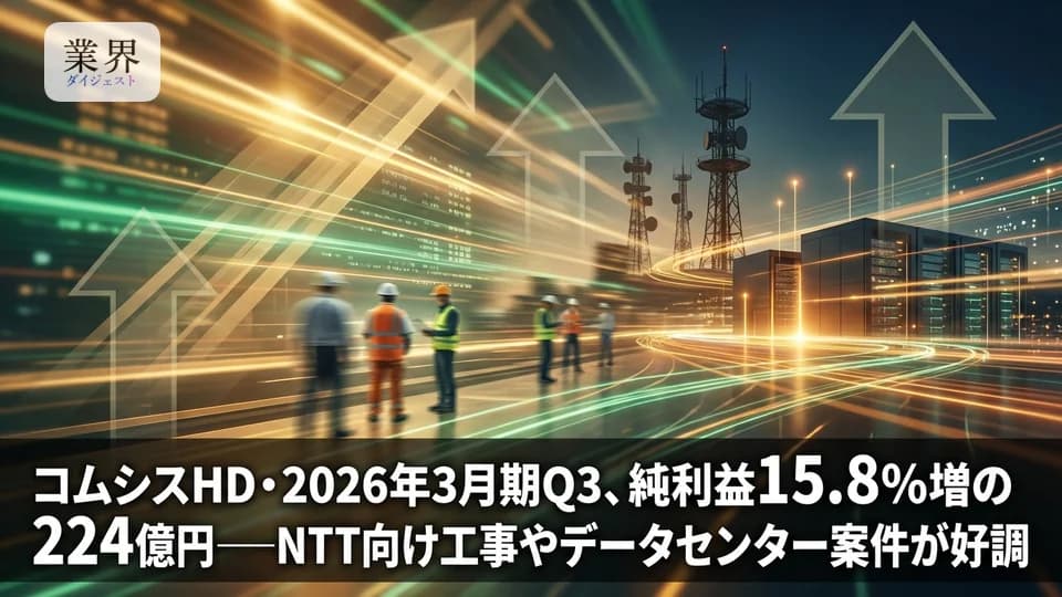 コムシスHD・2026年3月期Q3、純利益15.8%増の224億円——NTT向け工事やデータセンター案件が好調