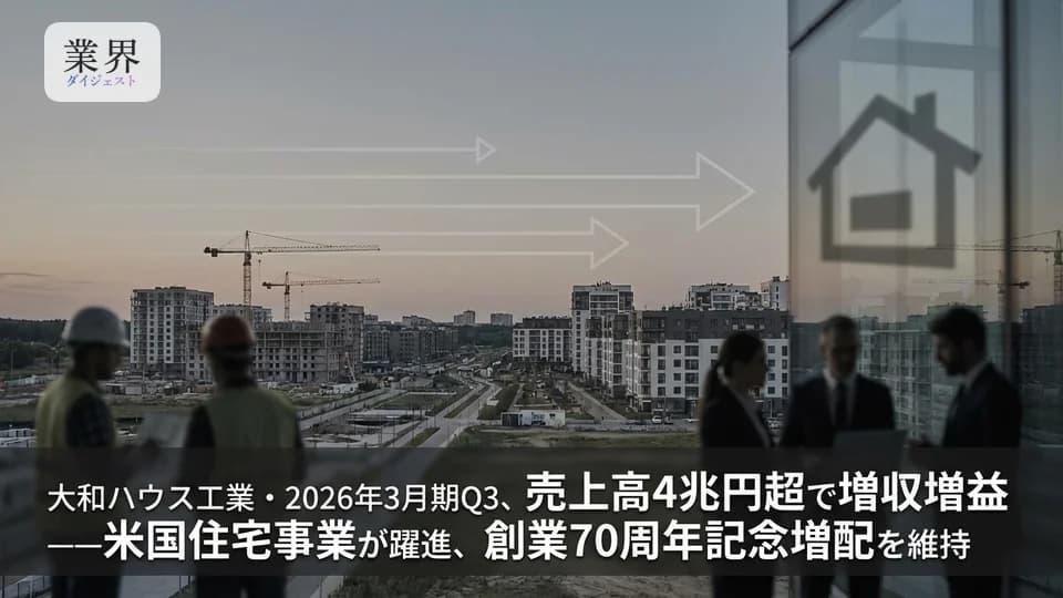 大和ハウス工業・2026年3月期Q3、売上高4兆302億円で過去最高を更新——米国の戸建・賃貸事業が成長を牽引
