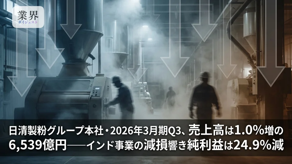 日清製粉グループ本社・2026年3月期Q3、売上高は1.0%増の6,539億円——インド事業の減損響き純利益は24.9%減