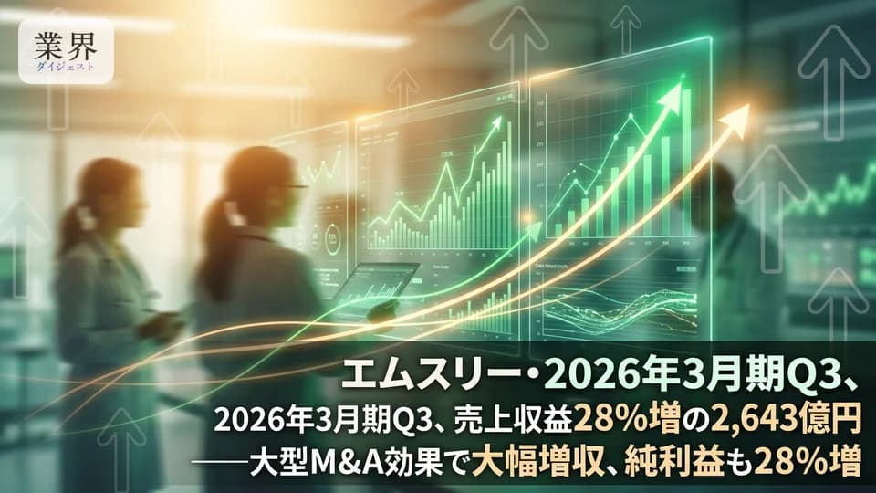 エムスリー・2026年3月期Q3、売上高28.6%増の2,643億円——大型M&Aが業績を牽引、全セグメントで増収を確保