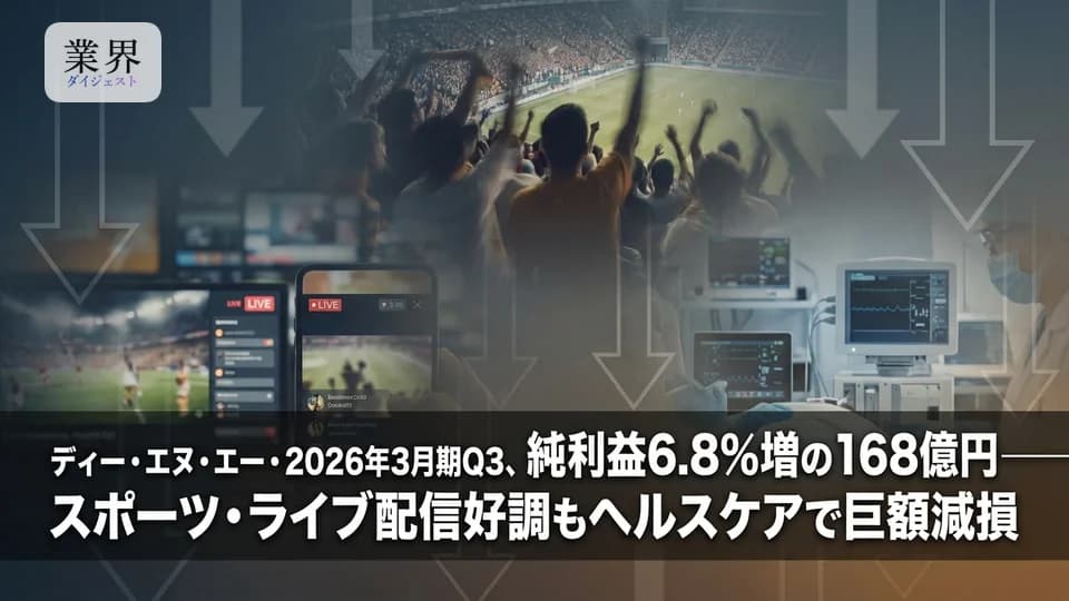 ディー・エヌ・エー・2026年3月期Q3、純利益6.8%増の168億円——スポーツ・ライブ配信好調もヘルスケアで巨額減損