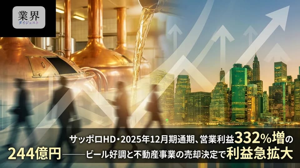 サッポロHD・2025年12月期、営業利益4.3倍の244億円——不動産事業の非継続化で構造改革加速、大幅増配も発表