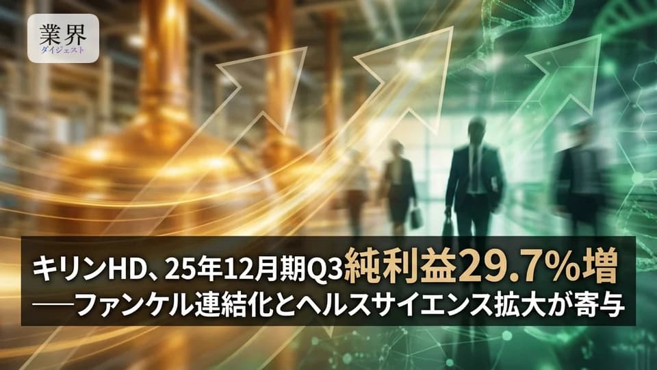 キリンHD、25年12月期Q3純利益29.7%増——ファンケル連結化とヘルスサイエンス拡大が寄与