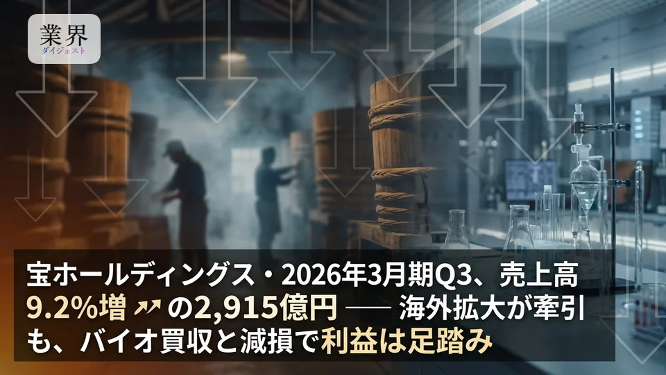 宝ホールディングス・2026年3月期Q3、売上高9.2%増も営業益15%減の126億円——海外食材卸が牽引、バイオの赤字拡大が重石に