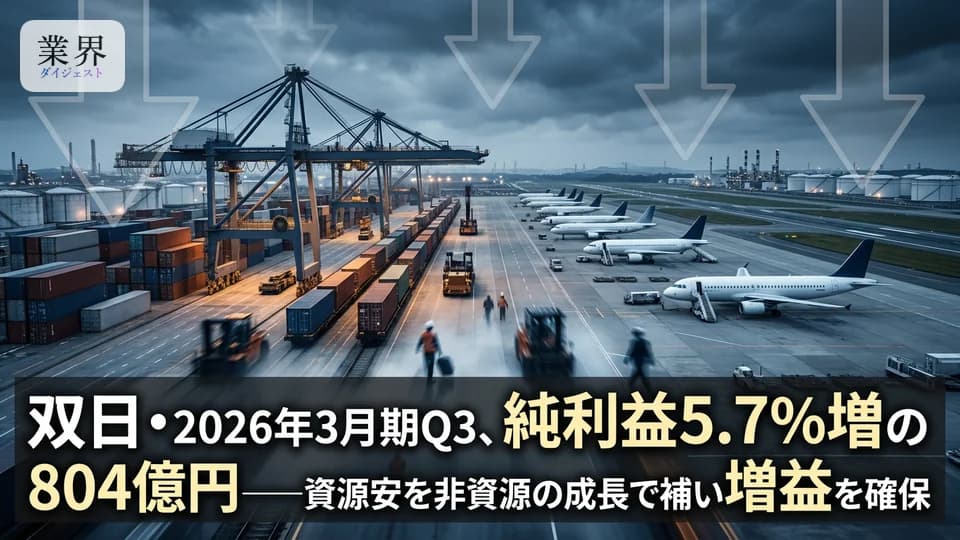 双日・2026年3月期第3四半期、純利益5.7%増の804億円——エネルギー・航空が資源安を補い増益を確保