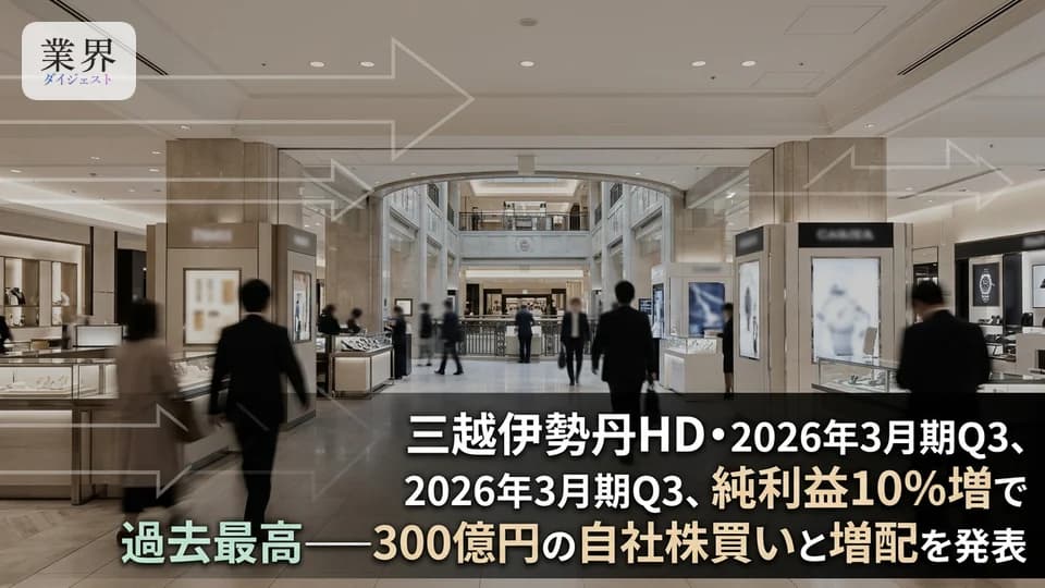 三越伊勢丹HD・2026年3月期Q3、純利益10%増の512億円で最高益——国内富裕層向け好調、300億円の自社株買い発表