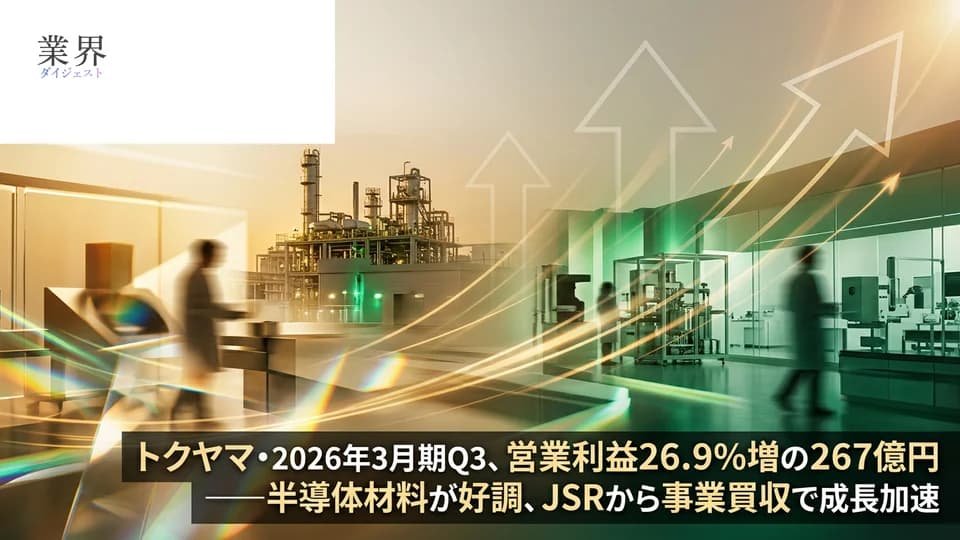 トクヤマ・2026年3月期Q3、営業利益26.9%増の267億円——半導体材料が牽引、通期予想を上方修正