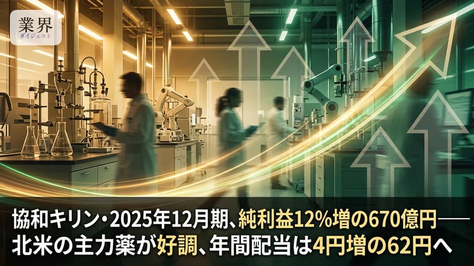協和キリン・2025年12月期、コア営業利益8%増の1,031億円——北米で主力薬が伸長、海外売上比率は74%に上昇