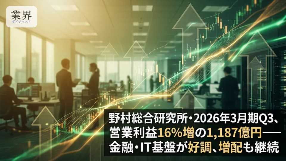 野村総合研究所・2026年3月期Q3、営業利益16%増の1,187億円——金融DXやIT基盤が牽引、収益性大幅改善