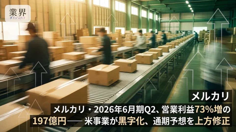 メルカリ・2026年6月期Q2、営業利益73%増の197億円——US事業が黒字転換、国内フィンテックも利益貢献