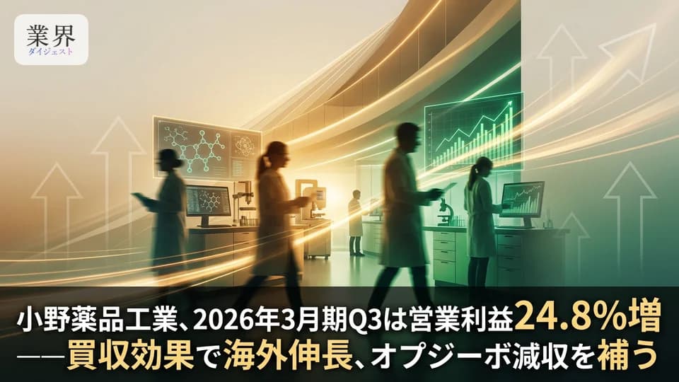 小野薬品・2026年3月期Q3、コア営業利益19.1%増の1,162億円——買収した米デサイフェラ社が収益貢献