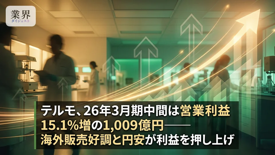 テルモ、26年3月期中間は営業利益15.1%増の1,009億円——海外販売好調と円安が利益を押し上げ