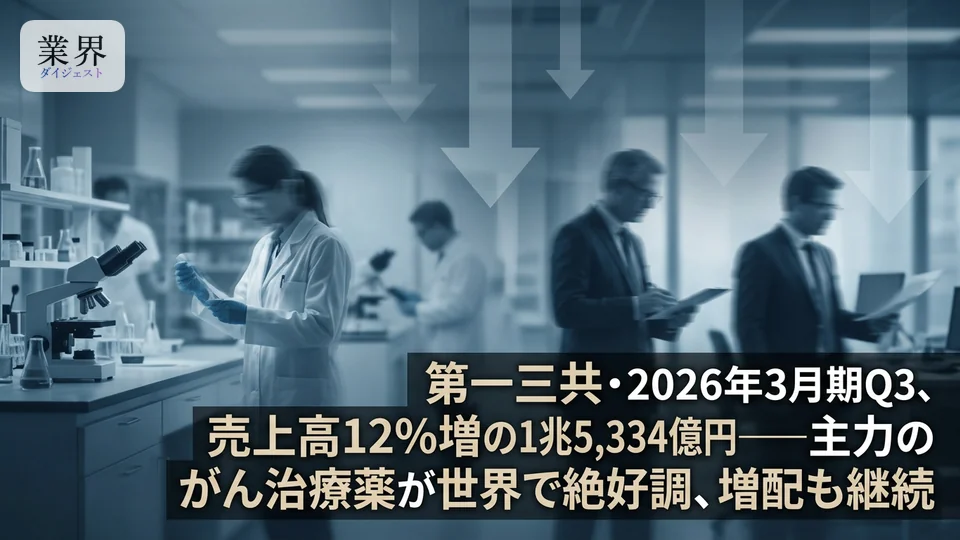 第一三共・2026年3月期Q3、売上高12%増の1兆5,334億円——主力のがん治療薬が世界で絶好調、増配も継続