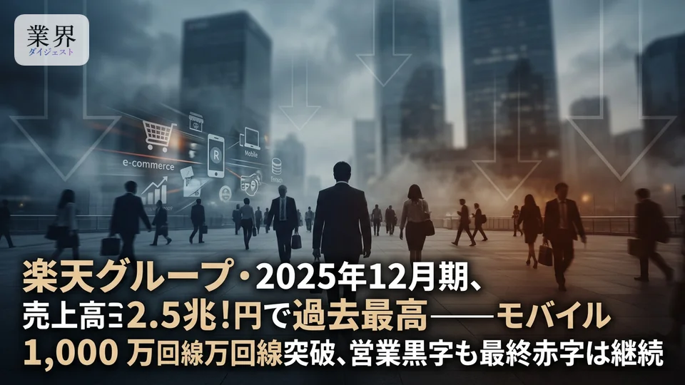 楽天グループ・2025年12月期、売上高2.5兆円で過去最高——モバイル1,000万回線突破、Non-GAAP営業益は15倍に急拡大