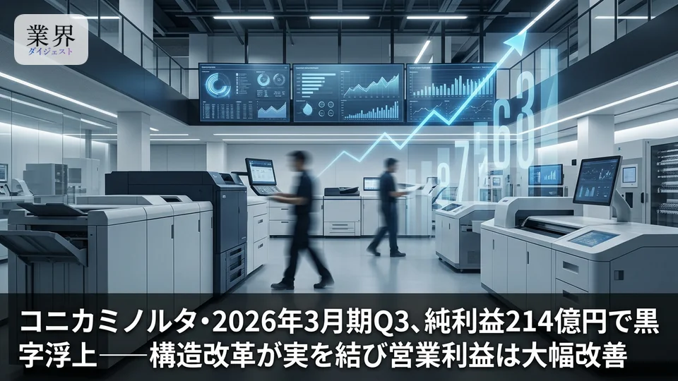 コニカミノルタ・2026年3月期Q3、純利益214億円で黒字転換——構造改革と事業売却で収益性が大幅改善
