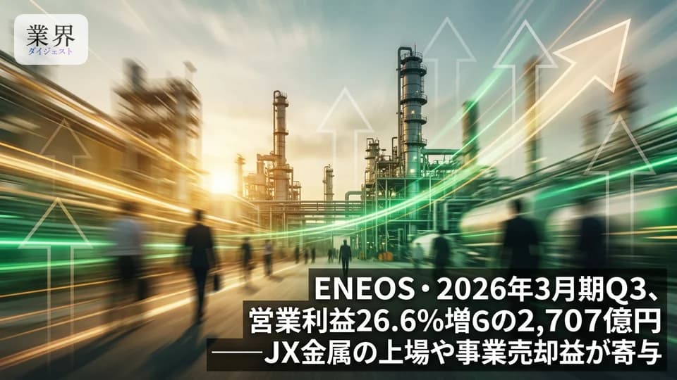 ENEOS・2026年3月期第3四半期、営業利益26.6%増の2,707億円——JX金属上場と事業再編が寄与、年間配当は8円増額の34円へ