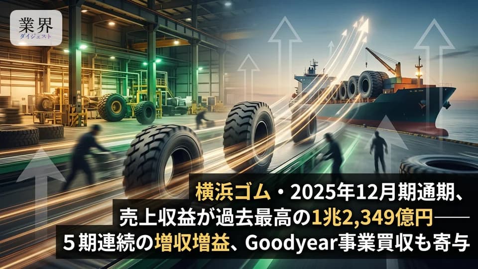 横浜ゴム・2025年12月期通期、純利益40.7%増で過去最高——グッドイヤー買収と高付加価値戦略が寄与、増配も発表
