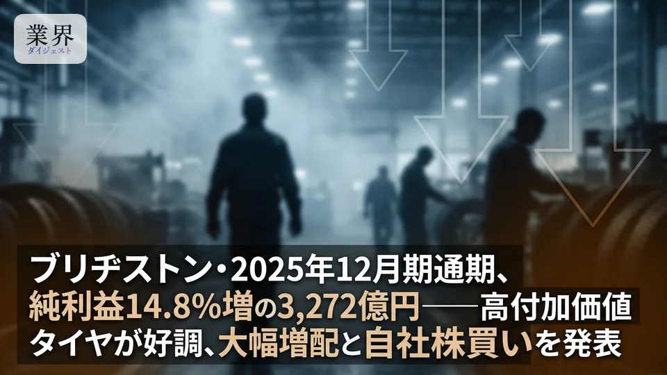 ブリヂストン・2025年12月期通期、調整後営業利益2.2%増の4,937億円——プレミアム戦略が奏功、1,500億円の自社株買いを発表