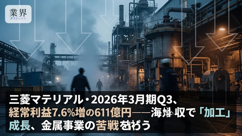 三菱マテリアル・2026年3月期Q3、純利益26%減の363億円——製錬事業の採算悪化が重荷も、加工事業は買収で急拡大