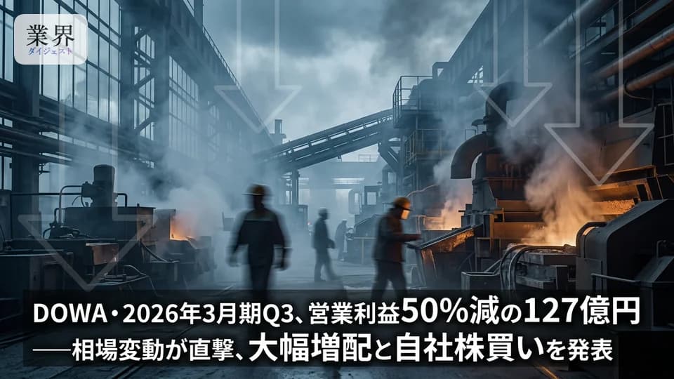 DOWAホールディングス・2026年3月期Q3、営業益50%減も配当倍増の318円へ——藤田観光株売却で純利益予想を大幅上方修正