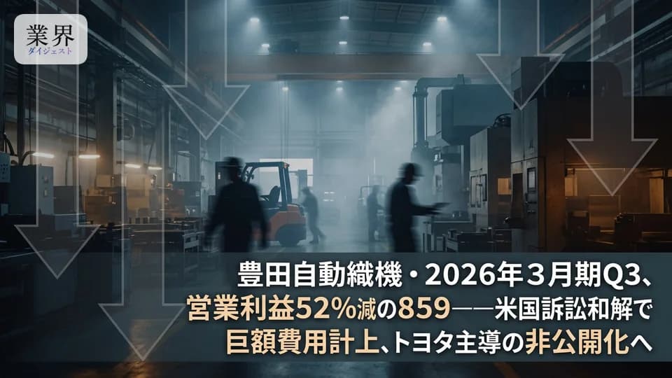 豊田自動織機・2026年3月期Q3、営業利益52%減の859億円——認証問題の和解金775億円計上、トヨタ主導で非公開化へ