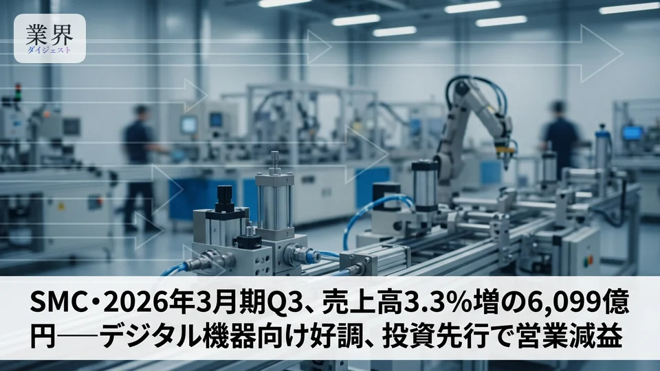 SMC・2026年3月期Q3、売上高3.3%増の6,099億円——半導体需要が回復も、コスト増で営業減益