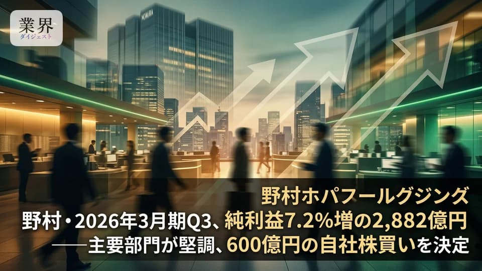 野村ホールディングス・2026年3月期Q3、税引前利益15.5%増の4,321億円——全事業で増収、600億円の自社株買いも発表