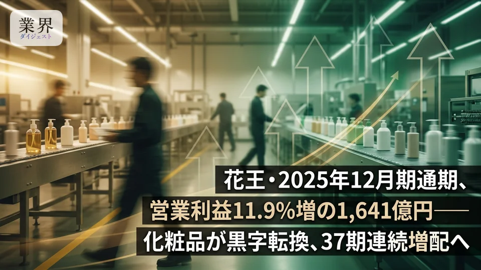 花王・2025年12月期通期、営業利益119増の1641億円——37期連続増配と株式分割を発表、化粧品事業が大幅改善 